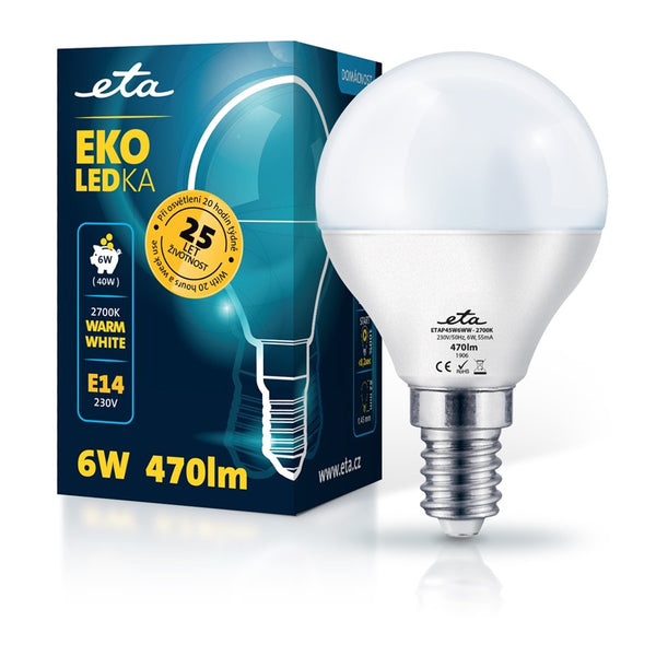 LED Bulb ETA EKO LEDka mini globe 6W, E14, warm white (P45W6WW)