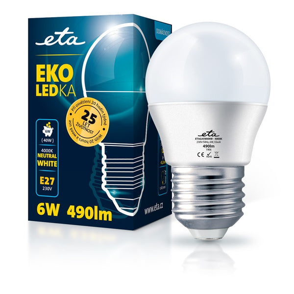 LED Bulb ETA EKO LEDka mini globe 6W, E27, neutral white (G45W6NW)