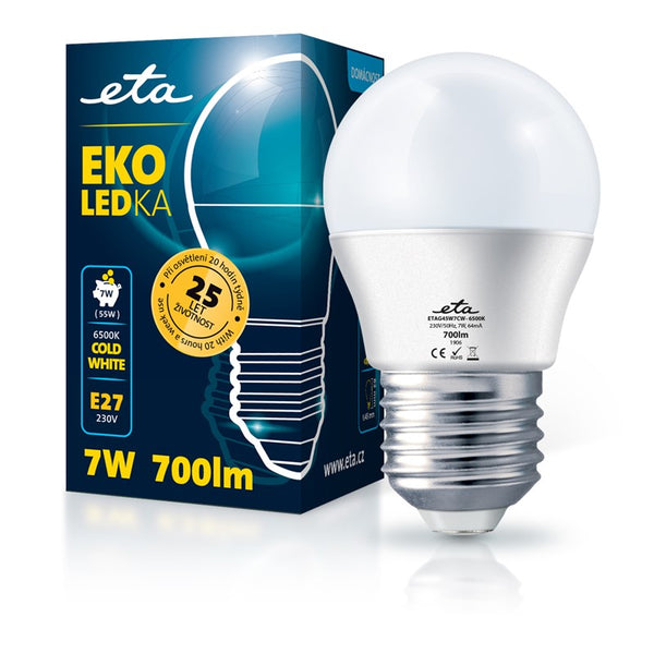 LED Bulb ETA EKO LEDka mini globe 7W, E27, cool white (G45W7CW)