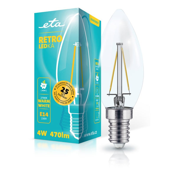 LED Bulb ETA RETRO LEDka plub filiament 4W, E14, warm white (C37W4WWF)