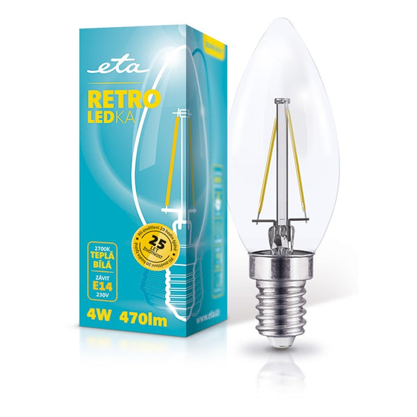 LED Bulb ETA RETRO LEDka candle, 4W, E14, warm white light (ETA889090004) transparent