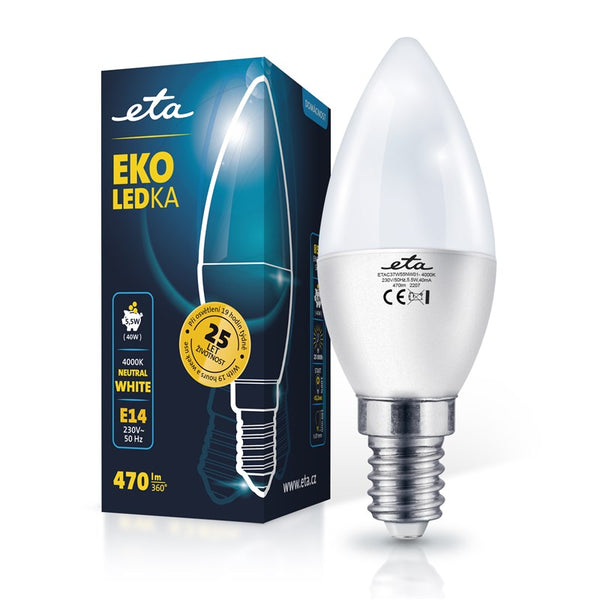 LED Bulb ETA EKO LEDka svíčka 5,5W, E14, neutrální bílá (ETAC37W55NW01)